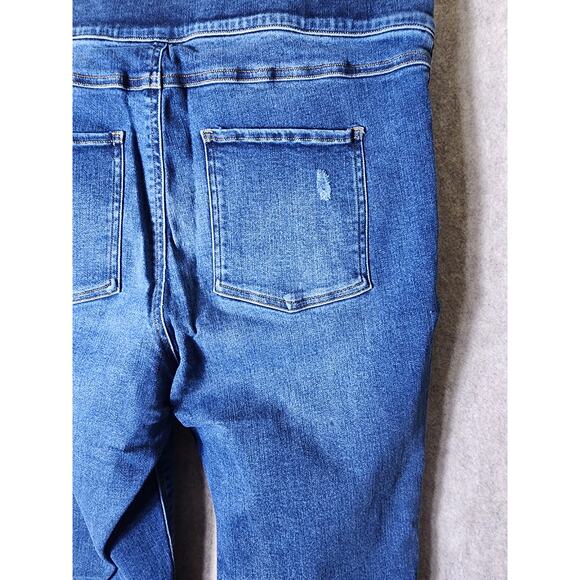 SPANX Blue Distressed Pull On Ankle Skinny Jeans Raw Fray Hem SZ XL - Picture 4 of 10